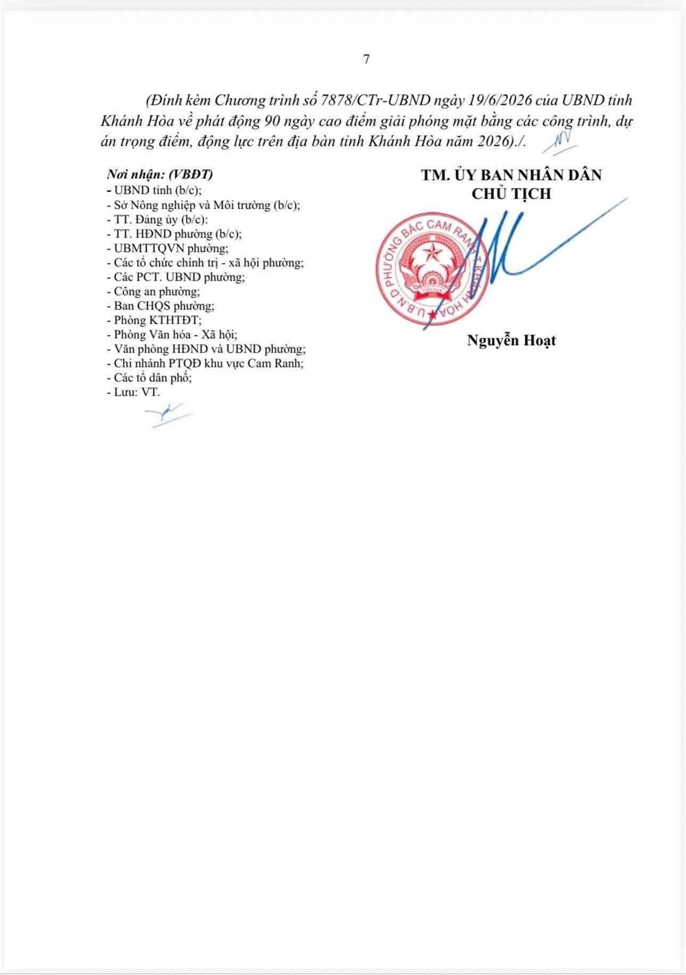 Kế hoạch 2958/KH-UBND ngày 06/7/2026 của UBND phường Bắc Cam Ranh về 90 ngày cao điểm giải phóng mặt bằng — trang 7