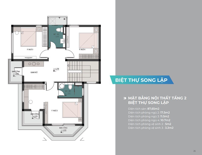 Biệt thự song lập MHDI Cam Ranh phòng ngủ