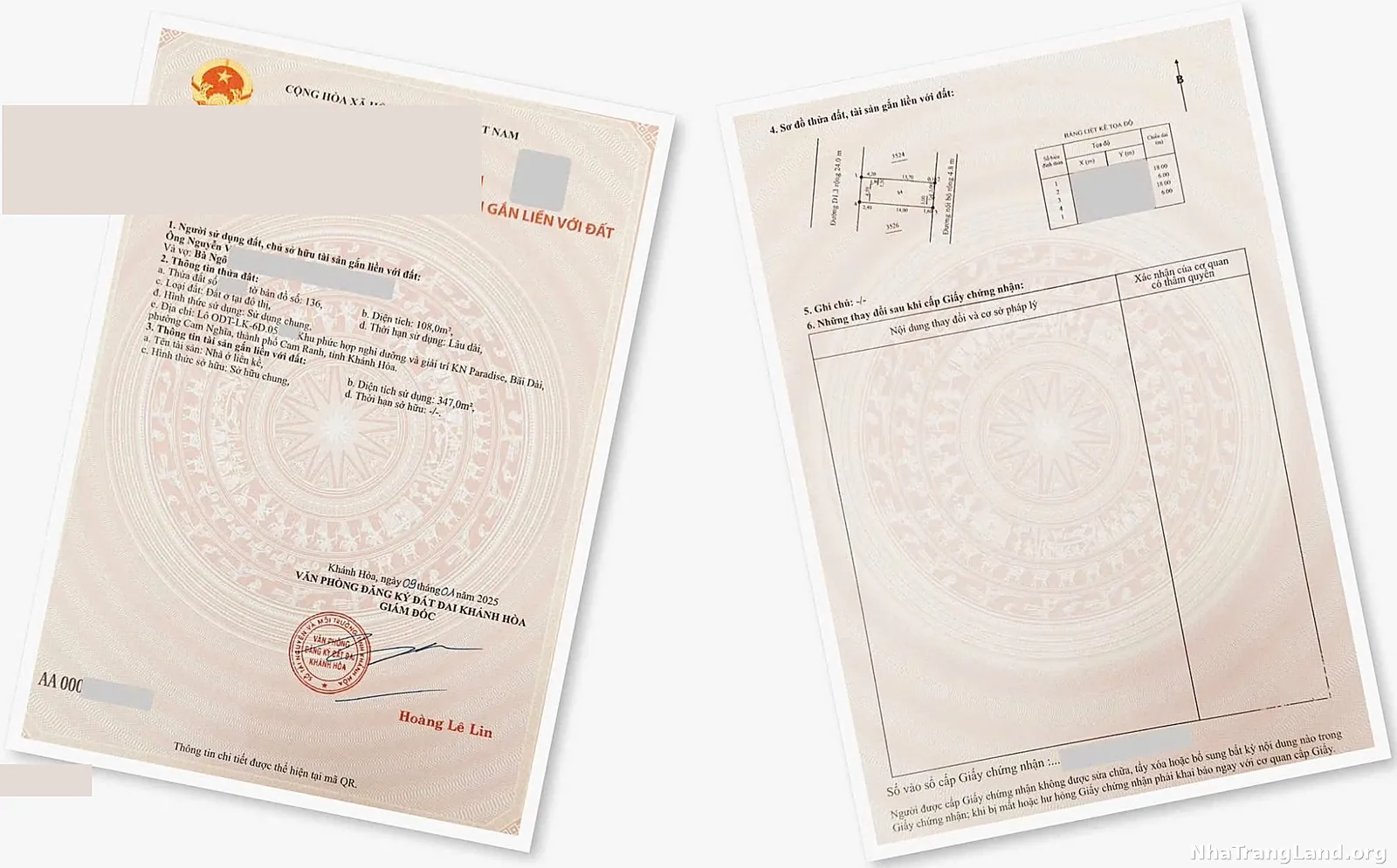 Sổ hồng 2 trang đầy đủ Para Sol